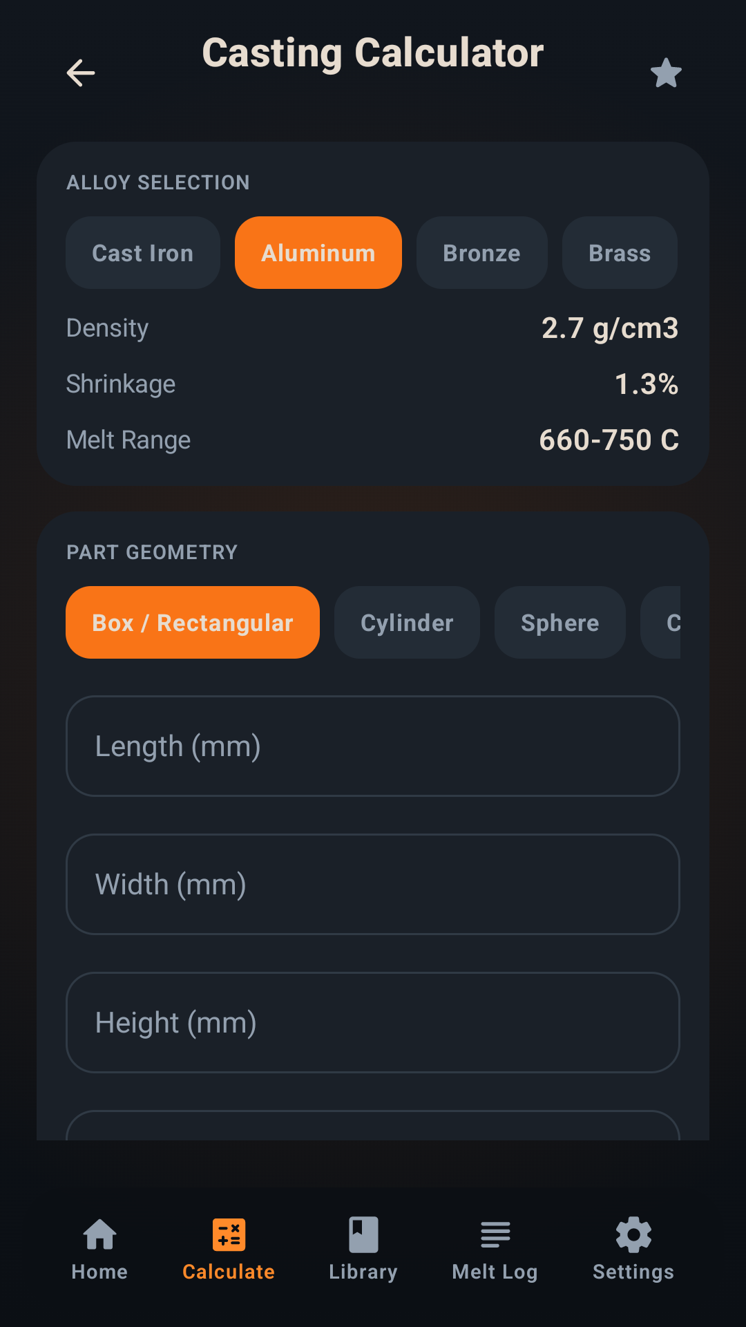 Casting calculator screen