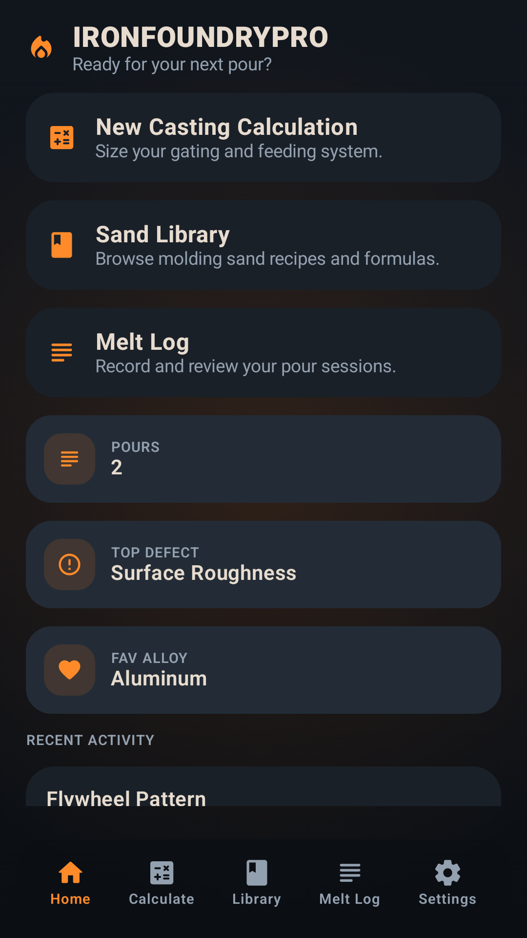 Iron Foundry Pro home screen